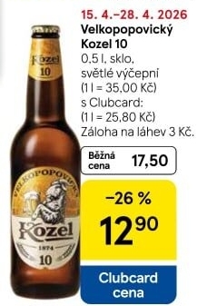 Pivo světlé výčepní 10°Velkopopovický Kozel