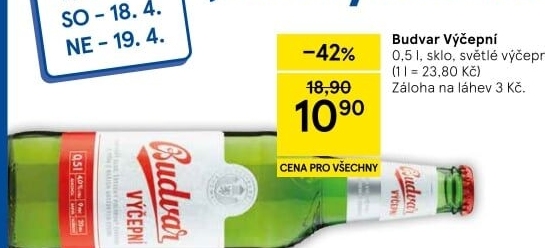 Pivo světlé výčepní Budweiser Budvar