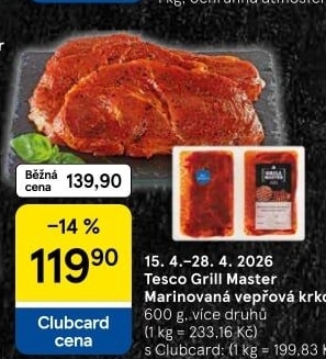 Vepřová krkovice marinovaná Grill Master Tesco