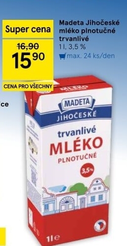 Mléko trvanlivé Jihočeské Madeta - 3,5% plnotučné