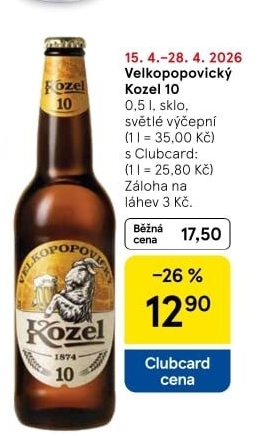 Pivo světlé výčepní 10°Velkopopovický Kozel