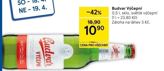 Pivo světlé výčepní Budweiser Budvar