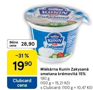 Zakysaná smetana Mlékárna Kunín 15%
