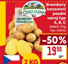 Brambory konzumní pozdní Česká farma