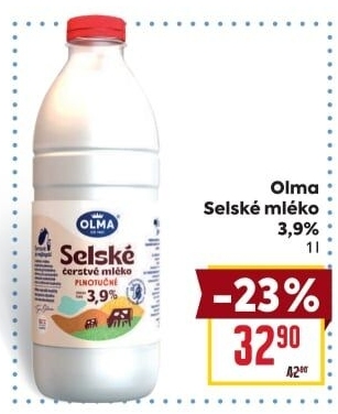 Mléko čerstvé selské Olma - 3,9% plnotučné