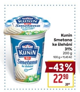 Smetana ke šlehání Mlékárna Kunín 31%