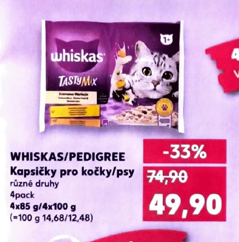 WHISKAS/PEDIGREE Kapsičky pro kočky/psy 4x100 g