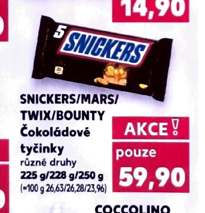 Snickers/Mars/Twix/Bounty čokoládové tyčinky