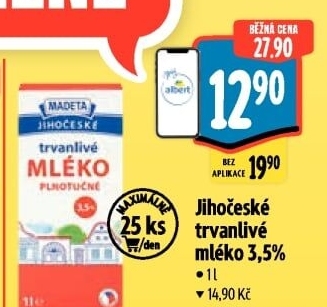 Mléko trvanlivé Jihočeské Madeta - 3,5% plnotučné