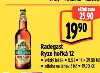Pivo světlý ležák 12° Ryze hořká Radegast
