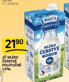 Mléko čerstvé Jihočeské Madeta - 1,5% polotučné