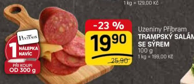 Salám trampský se sýrem Příbramská uzenina