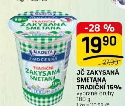 Smetana zakysaná Jihočeská Madeta 15%