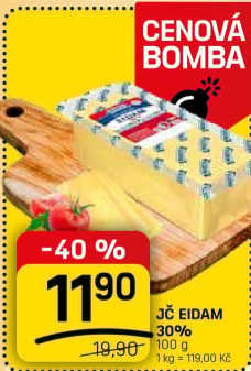 Sýr Eidam Jihočeský 30% Madeta