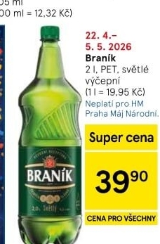 Pivo světlé výčepní 10° Braník