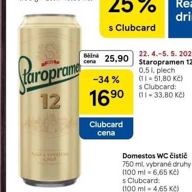 Pivo světlý ležák 12° Staropramen