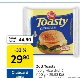 Sýr tavený plátky Toasty Zott