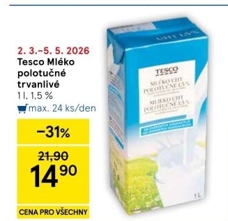 Mléko trvanlivé Tesco - 1,5% polotučné