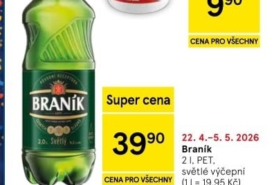 Pivo světlé výčepní 10° Braník
