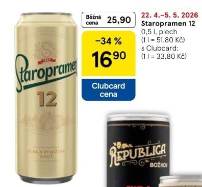 Pivo světlý ležák 12° Staropramen