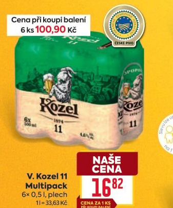 Pivo světlý ležák 11° Medium Velkopopovický Kozel