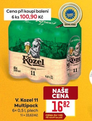 Pivo světlý ležák 11° Medium Velkopopovický Kozel