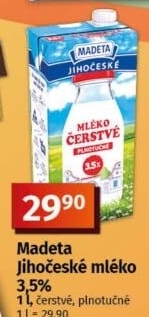 Mléko čerstvé lahodné Jihočeské Madeta - 3,5% plnotučné