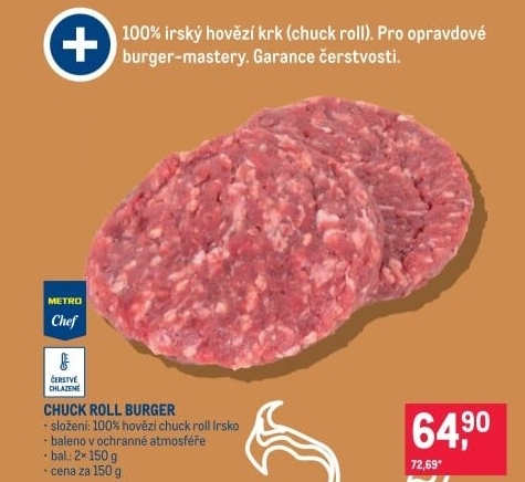 Hovězí burger Chuck roll Metro Chef