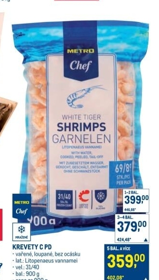 Krevety vařené loupané mražené Metro Chef