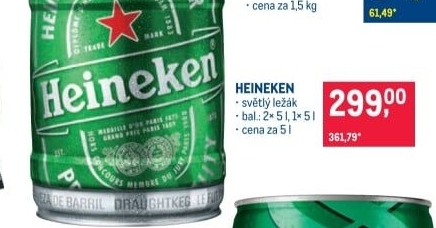 Pivo světlý ležák Heineken - soudek