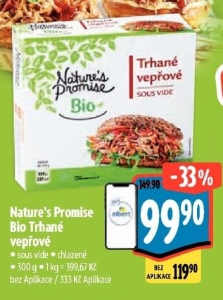 Maso vepřové trhané sous vide bio Nature'
