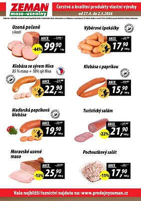 akční leták ZEMAN maso - uzeniny 27.4.2026-2.5.2026