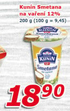 Smetana na vaření Mlékárna Kunín 12%