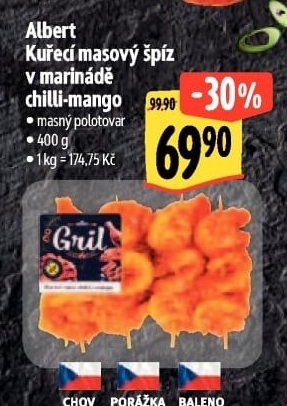 Kuřecí masový špíz v marinádě chilli-mango Albert Gril