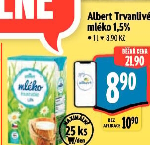 Mléko trvanlivé Albert - 1,5% polotučné