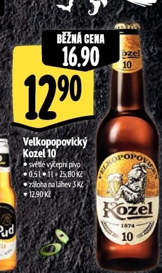 Pivo světlé výčepní 10°Velkopopovický Kozel