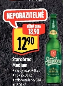 Pivo světlý ležák 11° Medium Starobrno