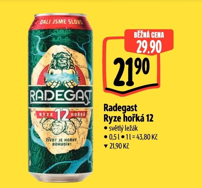 Pivo světlý ležák 12° Ryze hořká Radegast