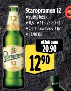 Pivo světlý ležák 12° Staropramen
