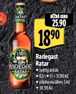 Pivo světlý ležák Ratar Radegast