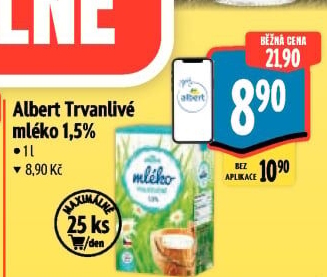 Mléko trvanlivé Albert - 1,5% polotučné