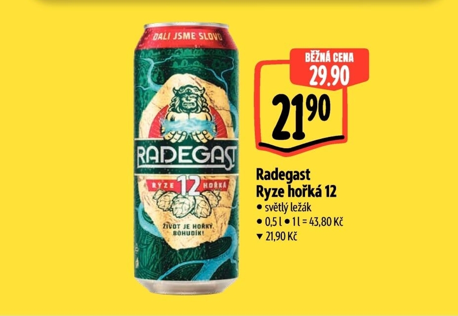 Pivo světlý ležák 12° Ryze hořká Radegast