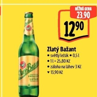 Pivo světlý ležák 12° Zlatý Bažant