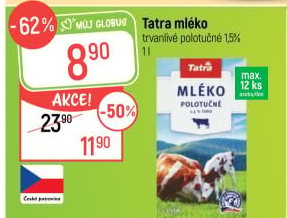 Mléko trvanlivé Tatra - 1,5% polotučné