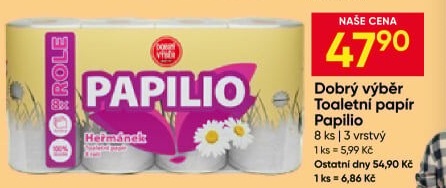 Toaletní papír 3vrstvý Papilio Dobrý Výběr