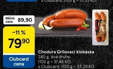 Grilovací klobása Beskydské uzeniny Chodura