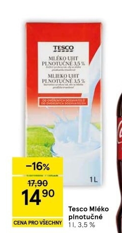 Mléko trvanlivé Tesco - 3,5% plnotučné
