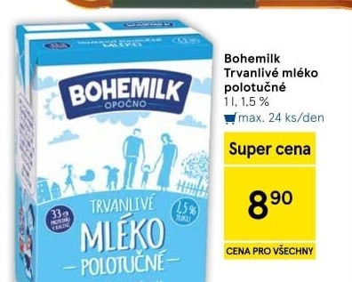 Mléko trvanlivé Bohemilk - 1,5% polotučné