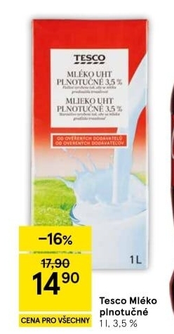 Mléko trvanlivé Tesco - 3,5% plnotučné
