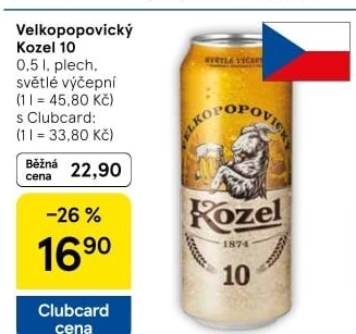 Pivo světlé výčepní 10°Velkopopovický Kozel